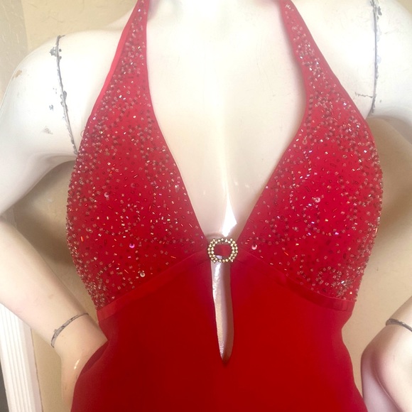 Cire A DIvision of Landra Red Halter Prom Cocktail Formal Gown Dress Sz 4 - Picture 5 of 11